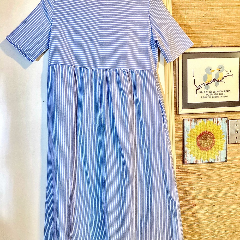 Blue Striped Girls' Button-Accent Dress - Picture 3 of 4